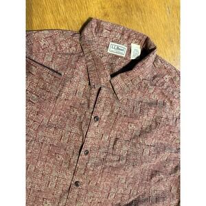 L.L.Bean Shirt Mens L Red Tribal Aztec Pattern Short Sleeve Cotton Casual
